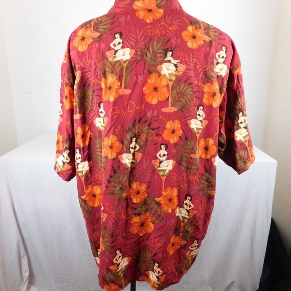 Big Dogs Hawaiian Shirt Men Martini Glass Hula Girl 100% Rayon Maroon Size 3X - Picture 4 of 9
